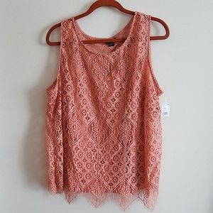 NWT Coral Floral Lace Overlay Simply Emma Top 3X
